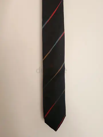 Authentic Giorgio Armani Silk Tie – Black / Dark Grey with Multi-Color Stripes
