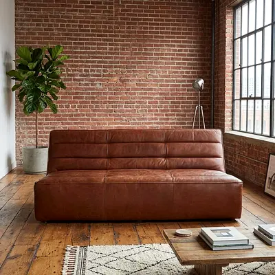 Timothy Oulton  brown leather 3-seater sofa (good condition)