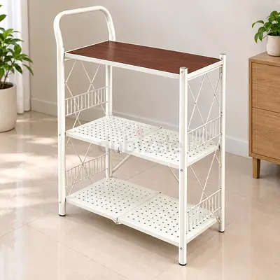 3-Tier Metal  Wood Kitchen Storage Rack - White