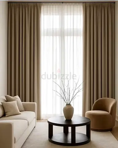 Modern Beige Blackout Curtains with Sheer Layer