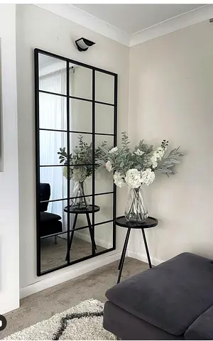 Large Black Grid Wall Mirror - Industrial Style Full Length