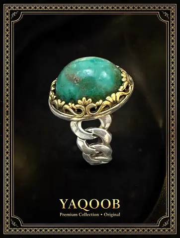 Hussaini Feroza very rare Sterling Silver Ring with Turquoise Cabochon, Vintage-Style