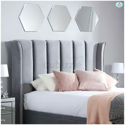 Upholstered Grey Wingback Bed Frame with Tall Channel Headboard - Queen/King