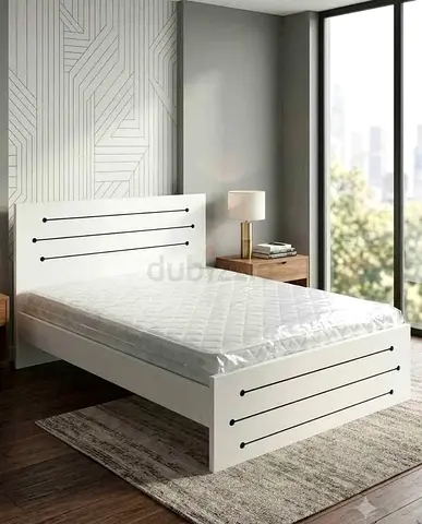White Modern Double Bed Frame with Headboard and Footboard