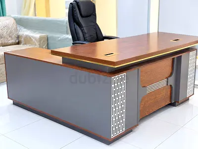 Executive L-shaped Office Desk with Return - Wooden Top, Grey Base