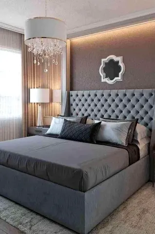 Gray Upholstered Bed with Tufted Headboard - King Size