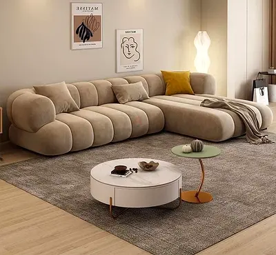 Free Delivery- Modern Beige Modular L-Shape Sofa with Chaise Lounge
