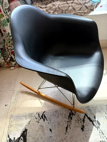 Black Modern Rocking Armchair with Wooden Runners