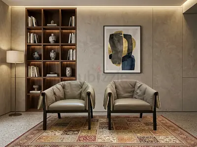 Ligne Roset Pair of Modern Accent Armchairs in Beige Leather with Wooden Frame