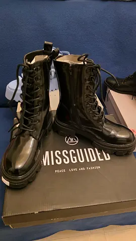 Black Missguided Patent Combat Boots - Size 36