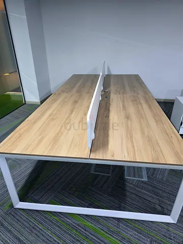 Wood Top Shared Office Workstation Desk Set with Cable Management