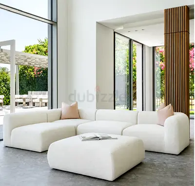 Free Delivery- Brand New Modern White Modular Corner Sofa with Ottoman - Good Condition