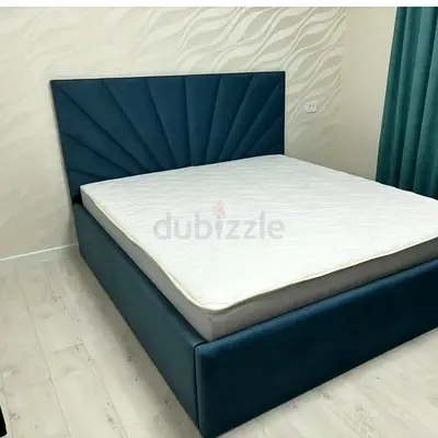 Upholstered queen Size Bed Frame with Headboard - Teal