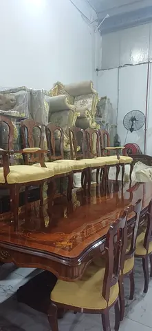 Classic Wooden Dining Table with 14 Matching Chairs - Solid Carved Set and Buffa