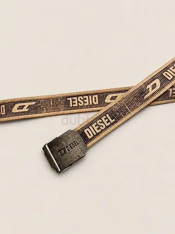 Diesel logo canvas belt with metal buckle - beige/khaki