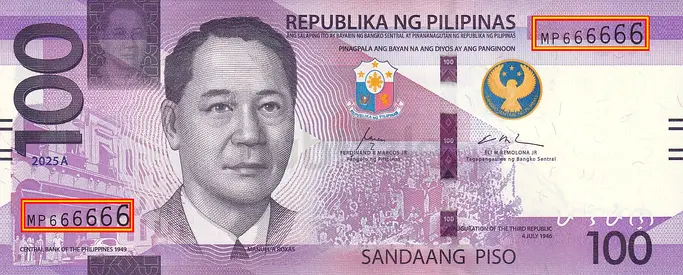 PHILIPPINES 100 PESOS SOLID 6 BANKNOTE 2025
