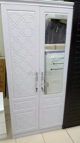 White 2-Door Wardrobe with Mirror and Decorative Panels