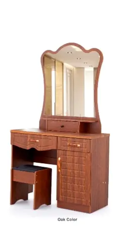 Oak Dressing Table with Mirror and Stool