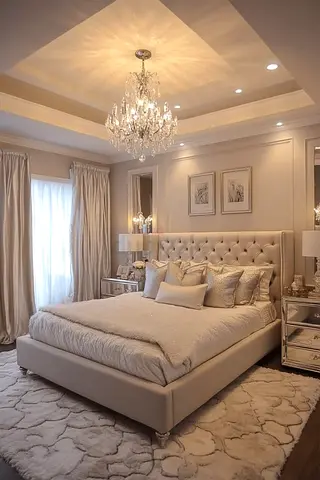 Beige tufted king-size bed