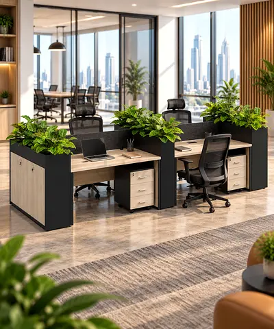 4-Person Face-to-Face Workstation with Planter Boxes – Dubai