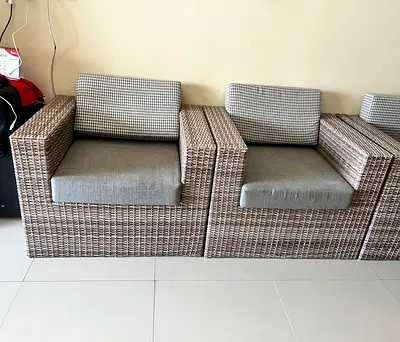 Outdoor/Indoor Wicker Armchairs - Set of 2, Good Condition