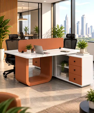 2-Person White L-Shape Face-to-Face Workstation with Partition – Dubai