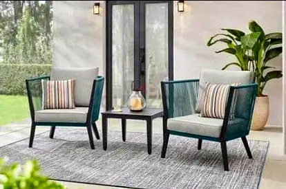 Outdoor patio seating set - 2 armchairs with side table (good condition)