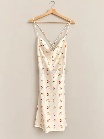 Cream Floral Slip Dress with Strappy Back - Size M