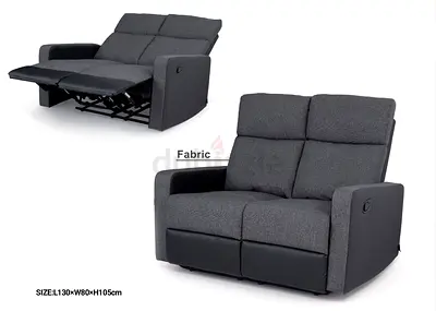 Gray 2-Seater Fabric Recliner Sofa - Compact Loveseat