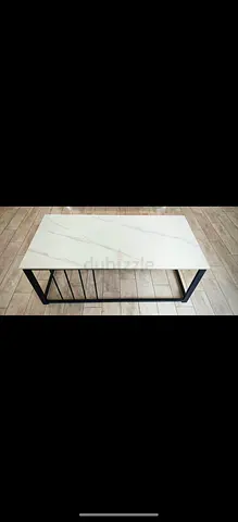 Modern Rectangle Coffee Table with Marble Top finish and Black Metal Frame