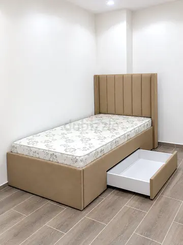 New Single Storage Bed with Headboard and Under-bed Drawer - Beige