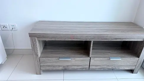 Wooden TV Stand / Media Console with Two Drawers - Grey Oak Finish