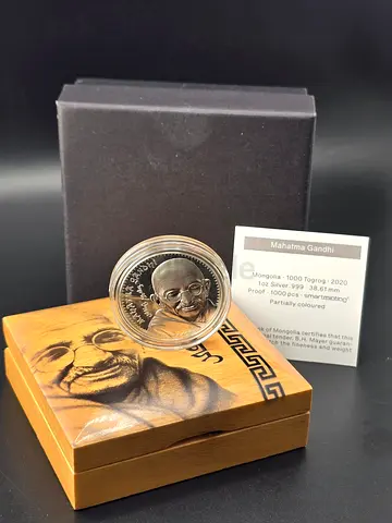 Silver 1oz,Mahathma gandhi,with box coa.