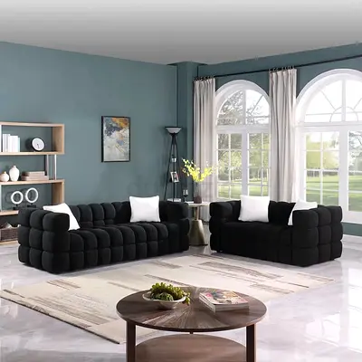 Free Delivery- Modern Black Cube Sofa Set - 3 Seater + 2 Seater