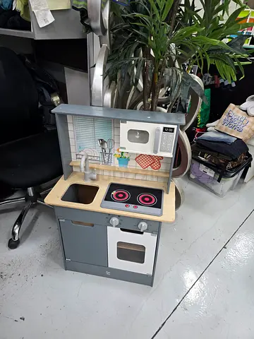 Wooden Play Kitchen Set with Stove, Sink and Microwave