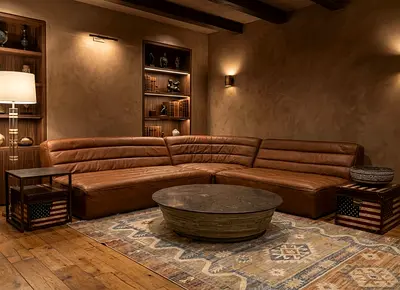 Marina Timothy Oulton Large Brown Leather L-Shaped Corner Sofa — Good Condition