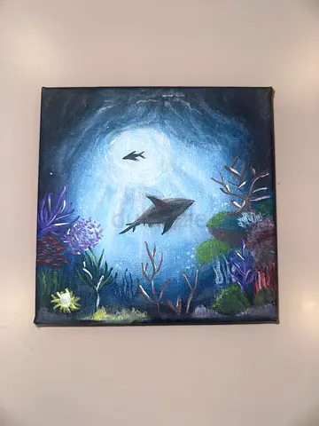 Hand-Painted Underwater Ocean Canvas – Original Artwork 🌊🐟