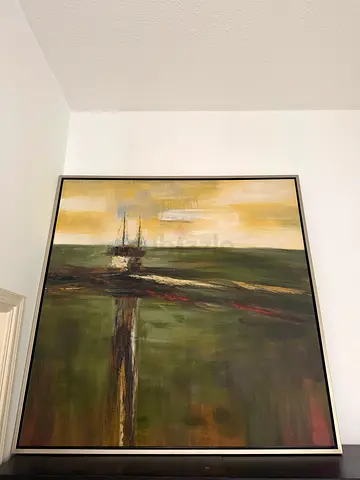 Painting with ship and sea 125x125cm large