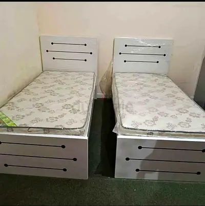 Pair of Single Beds with Mattresses - White Wooden Frames