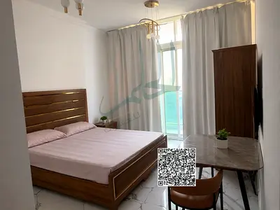 Furnished Studio for Sale in Al Waha Tower 2, Ajman | Sea View | Balcony | Parking | 457.7 Sq. Ft.