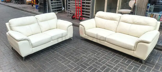 Cream Leather 2-seater and 3-seater Sofa Set - Good Condition