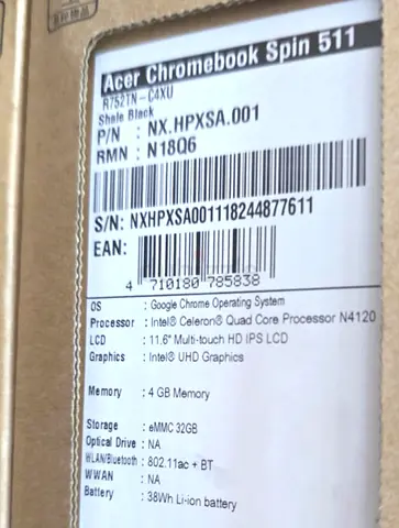 BRAND NEW Acer Spin 511_11.6 Inch TouchScren+ FLIP Chromebook_RAM 4 GB_SSD 32GB