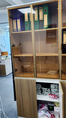 Wooden Office Storage Cabinet With 2 Glass Doors