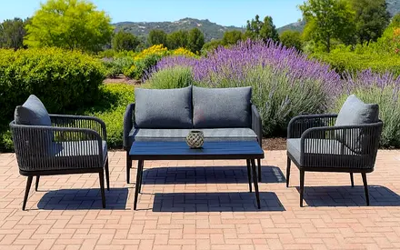 4-piece Outdoor Patio Sofa Set with Coffee Table — Grey Rope Design