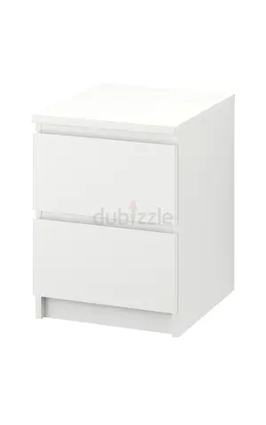 2 White 2-Drawer Bedside Nightstand - Modern Minimal
