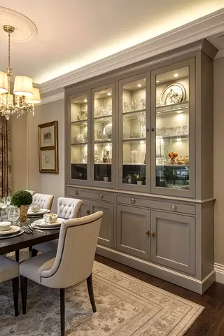 Grey Display Cabinet with Glass Doors