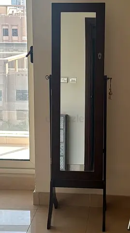 Free-standing Full Length Jewelry Mirror with Storage - Dark Wood