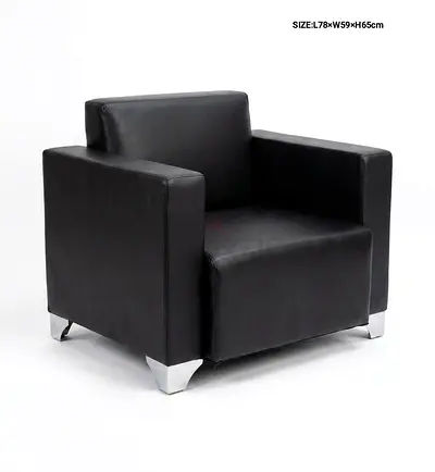 Black Leather Armchair — Modern Single Seater (78x59x65cm)