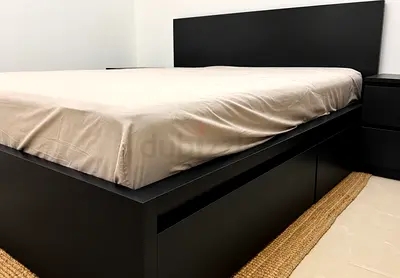 Ikea king size bed with mattress and storage drawers