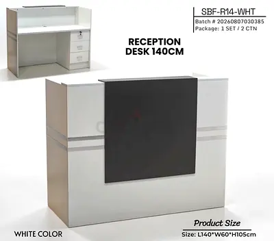 White Reception Desk 140cm with Storage Drawers (L140 x W60 x H105cm)